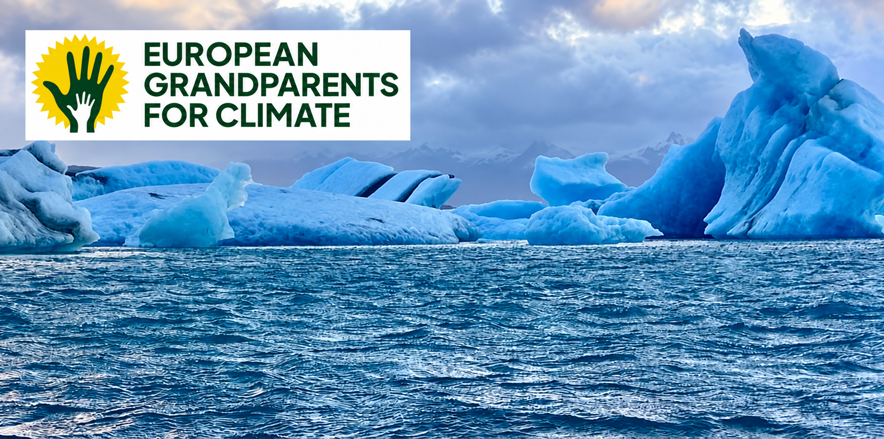Isfjell med European Grandparents for Climate-logo